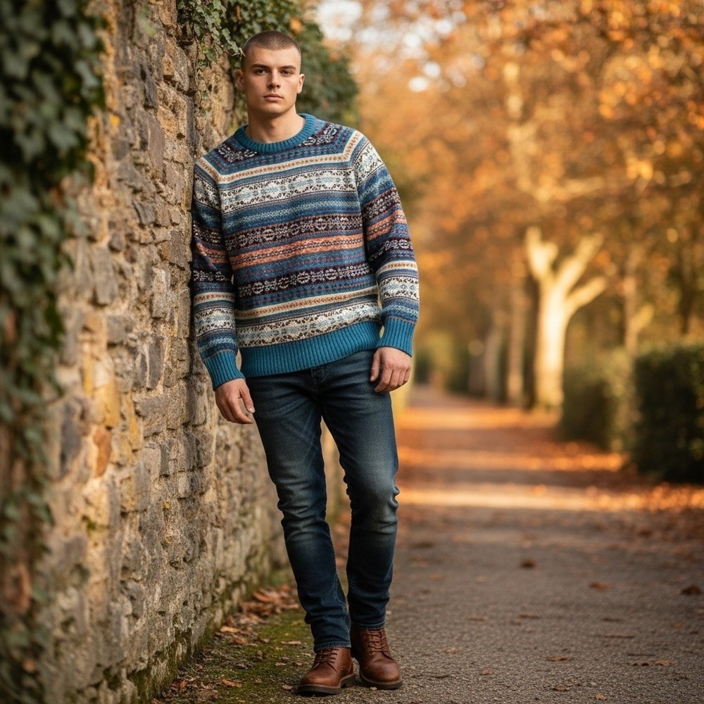 CPO Provisions Fair Isle Sweater M Teal Orange Lambswool Blend Ski Cabin Nordic